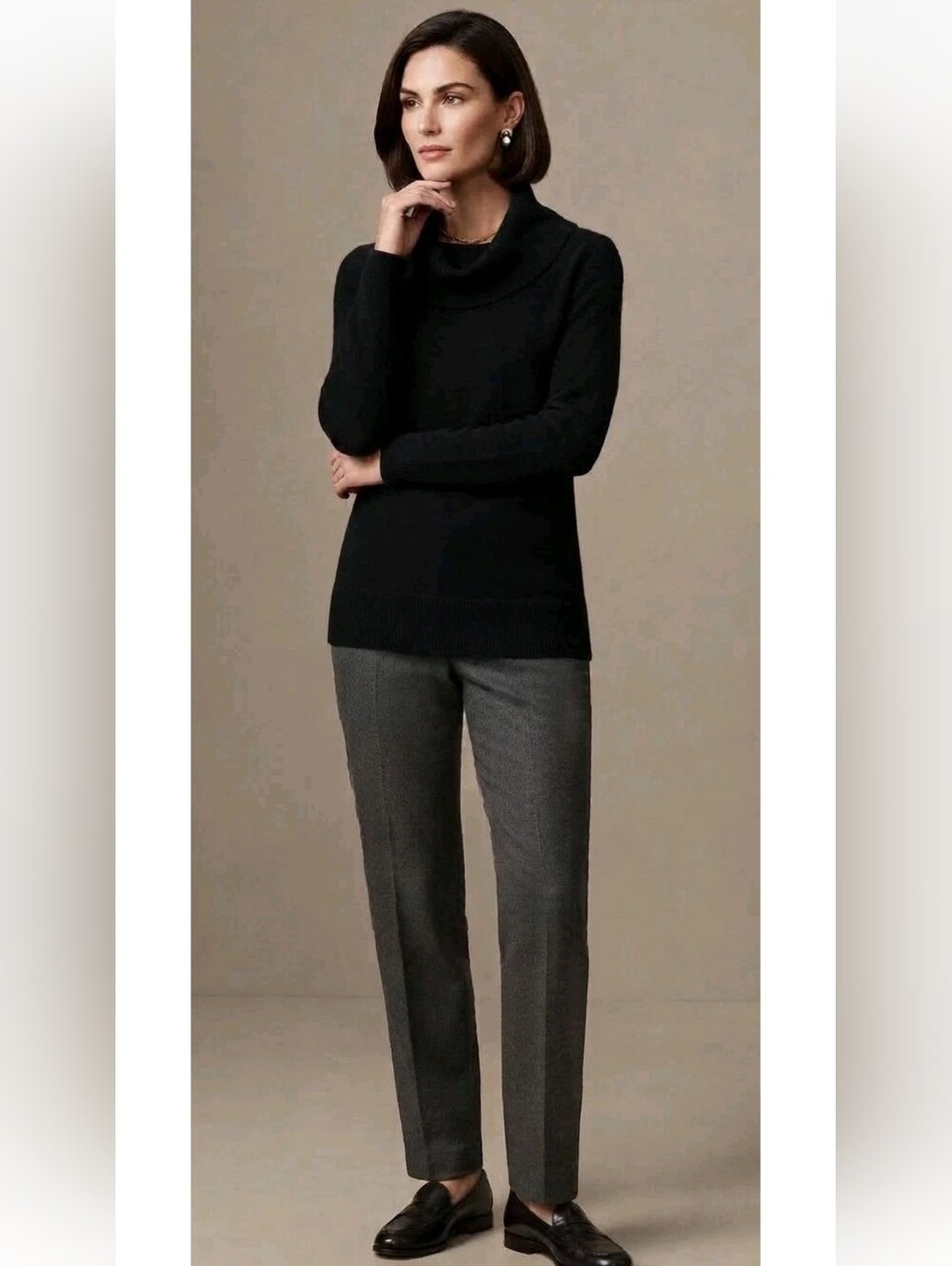 Talbots Pure Cashmere Ribbed Knit Cowl Neck Black Sweater Pullover Turtleneck! M